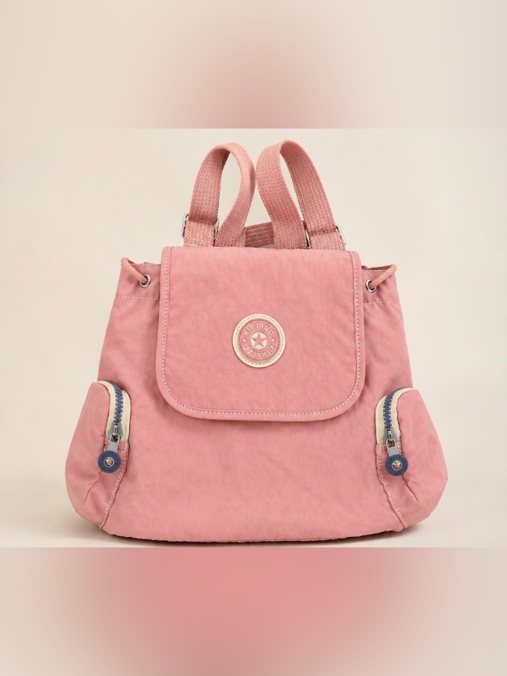 Kipling Pink Mini Backpack Purse Nylon Travel Bag w/ Monkey Keychain